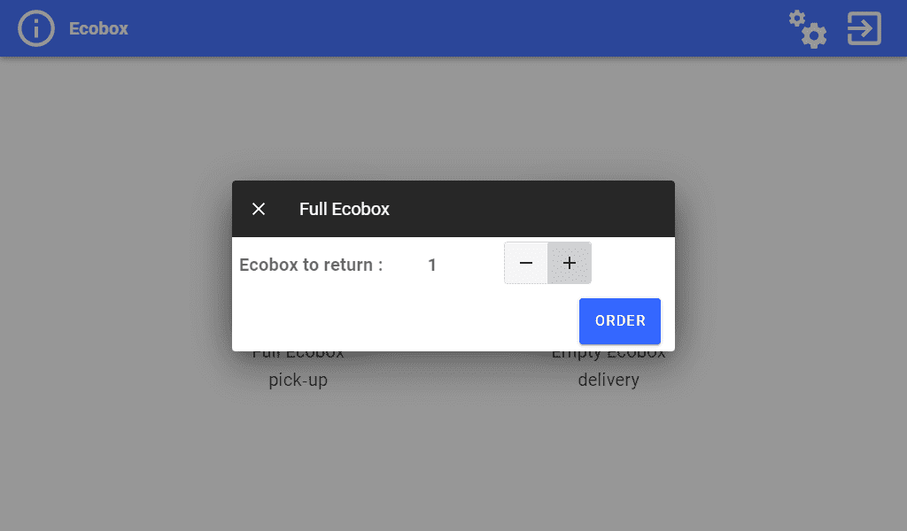 Ecobox configuration screen Return label to be printedEcobox configuration screen Selection of number of packages