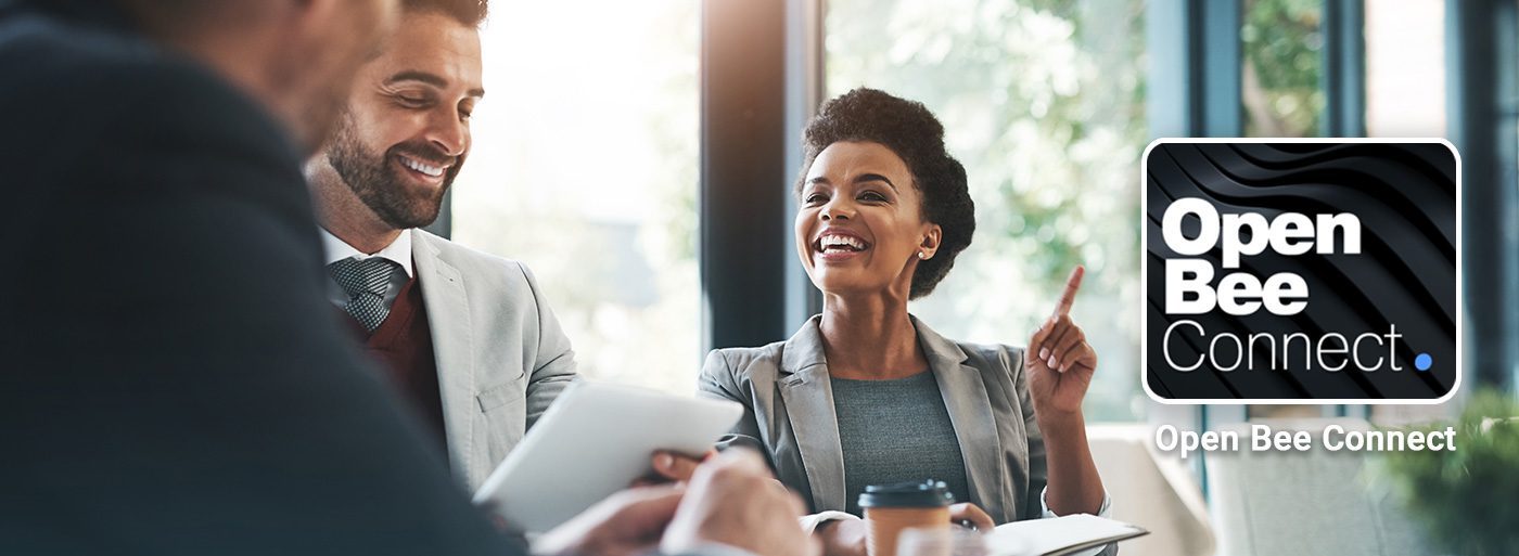 Smiling men and women in a meeting